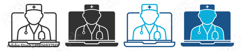 Online doctor medical care on laptop screen on transparent background