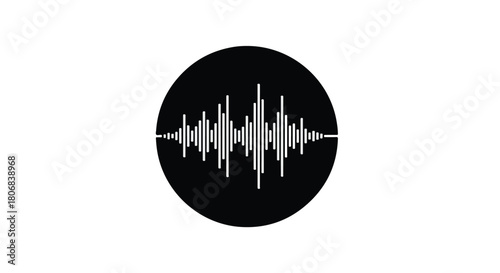 Abstract sound wave graphic within a dark circle, representing audio or music