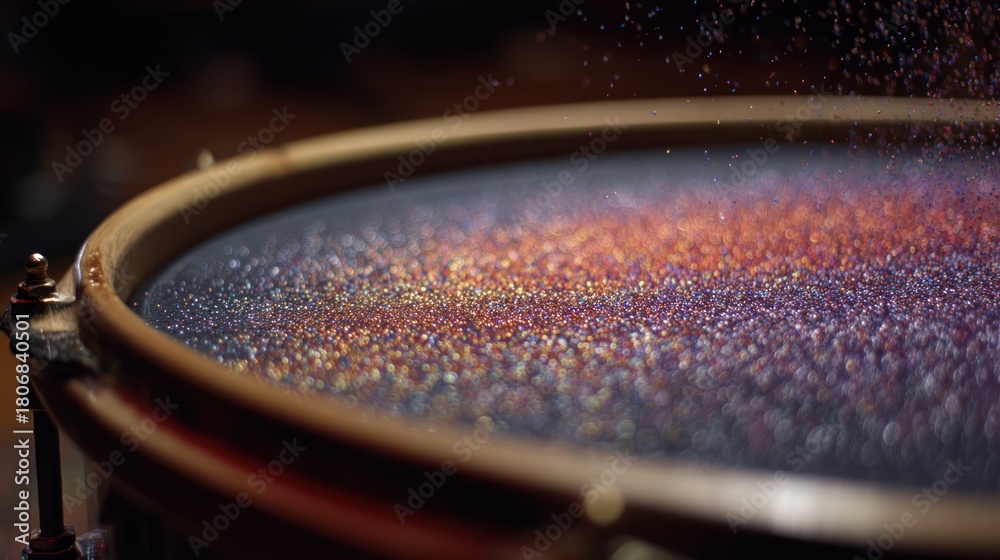 Obraz premium Colorful glitter dusts a drumhead