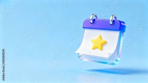 Blue purple seal, silver white metal ring, white paper 3D floating frosted glass calendar icon