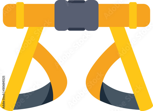 Yellow safety harness preventing worker from falling down, safety at work concept