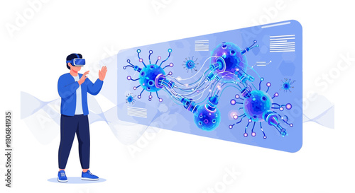 Immersive vr experience exploring complex molecule structures in virtual reality simulation