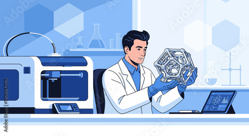 Innovation through additive manufacturing engineer examining a 3D printed structure