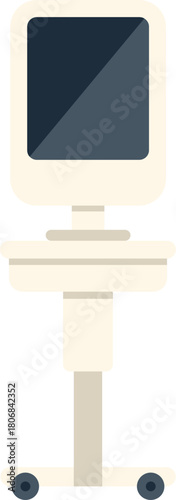 Medical monitor standing on a wheeled stand for easy transportation in a hospital ward