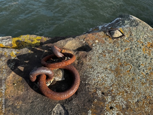 Metallic mooring ring to tie boats