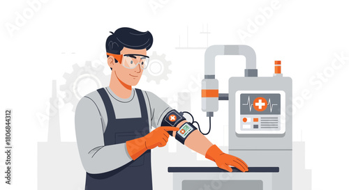 Medical technology advancement featuring a worker utilizing innovative health monitoring system