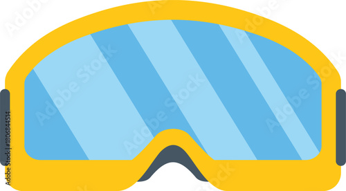 Yellow ski goggles protecting eyes while skiing or snowboarding