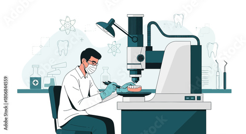 Modern dental laboratory illustration showcasing precision and technology in dental prosthesis