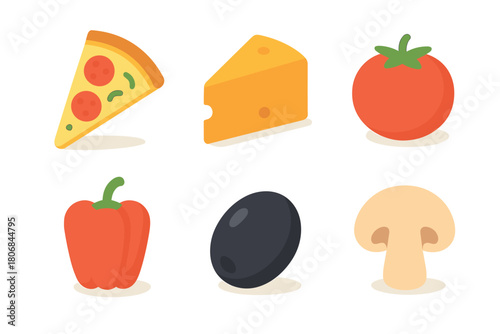 Colorful food illustrations for culinary design and decoration. Set of 6 vector illustration