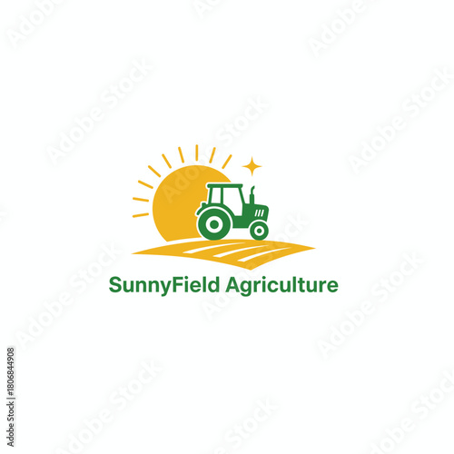 A logo shows a green tractor on a field, a rising sun, and the name