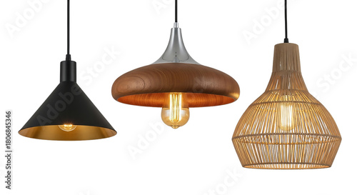 Wallpaper Mural Three modern pendant lamps isolated on transparent background, interior design Torontodigital.ca