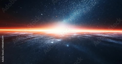 Stunning cosmic view of a vibrant horizon with stars and nebulae in the background