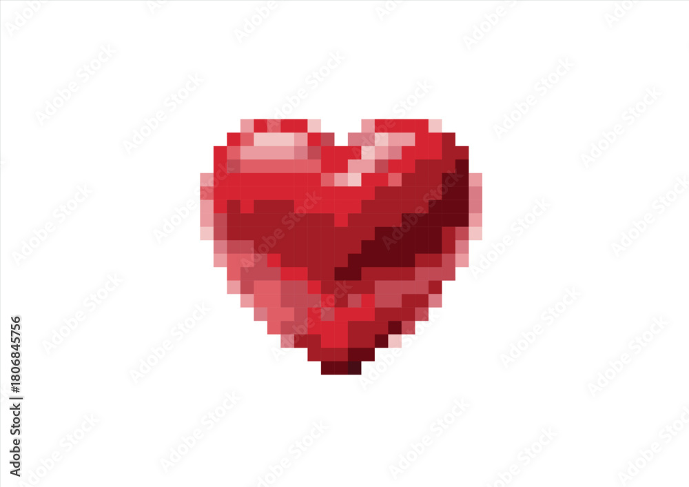 Fototapeta premium Vibrant Pixel Art Heart Icon. 8 bit. Game development, mobile app. Isolated vector illustration.