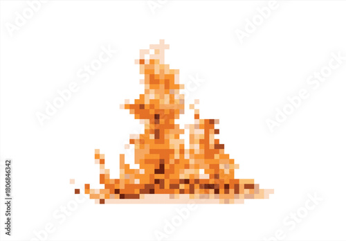Pixelated Fire Flame Effect. 8 bit. Game development, mobile app. Isolated vector illustration.