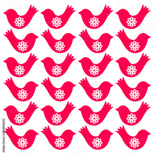 RED CHRISTMAS VINTAGE BIRDS DESIGN PATTERN