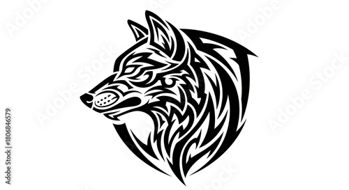 Wallpaper Mural Stylized Black and White Wolf Head Tribal Tattoo Design. Torontodigital.ca