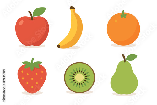 A colorful collection of assorted fruits displayed creatively. Set of 6 vector illustration