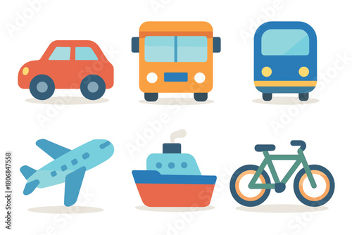 Various modes of transportation for travel and commuting needs. Set of 6 vector illustration