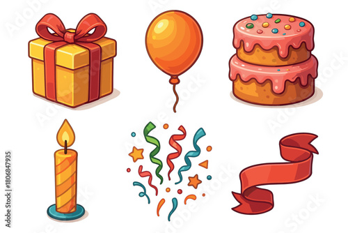 Celebration elements for festive occasions and party designs. Set of 6 vector illustration