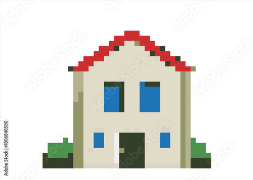 Pixel Art House Icon. 8 bit. Game development, mobile app. Isolated vector illustration.