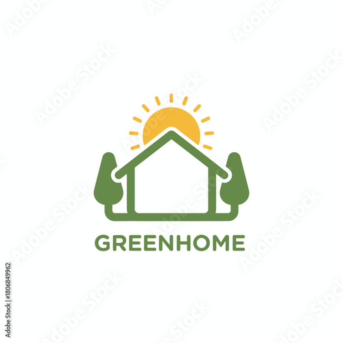 A green house logo with trees, sun, and the word "GREENHOME.