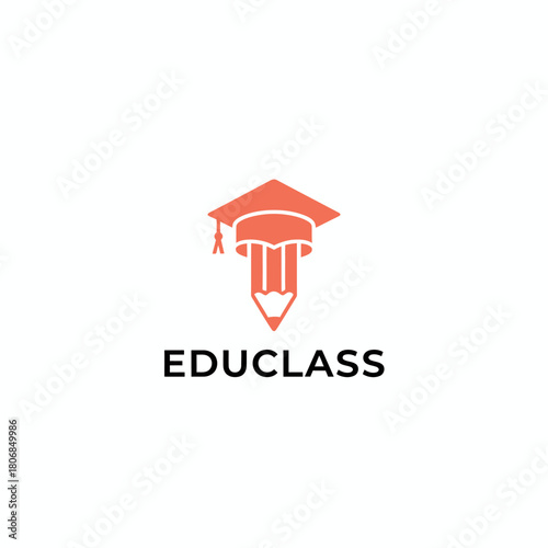 Logo with a mortarboard on a pencil, text 