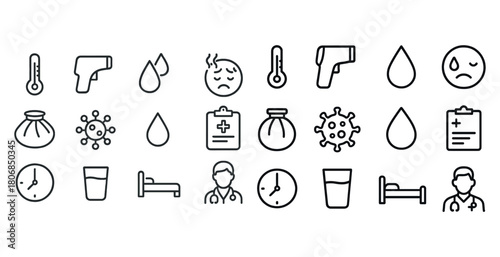Healthcare icons set: thermometer, doctor, bed, virus, medical c