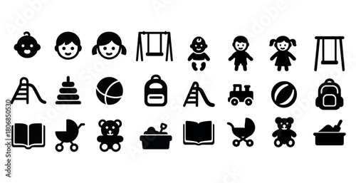 Children's playground and toys icon set