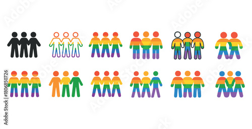 Diverse lgbtq+ symbols with rainbow and monochrome figures repre