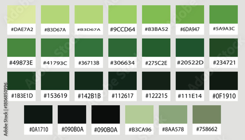 Green Color Palette Chart – Shades of Green Hex Codes Collection.