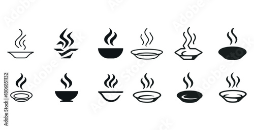 Stylized coffee cup icons: diverse designs and steaming variatio