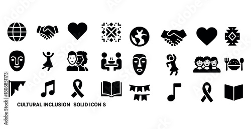 Diverse cultural inclusion icons set featuring symbols of unity