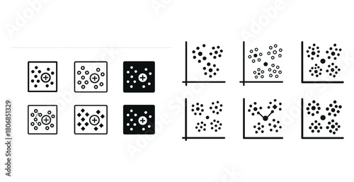 Matrix and graph icons for data analysis and visualization conce