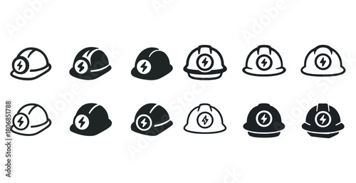 Various electrician hard hat icons for safety and construction