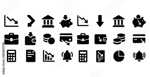 Financial icons set: savings, investments, and banking symbols i