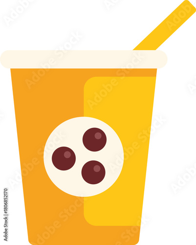 Boba tea in disposable cup with straw, refreshing bubble tea beverage