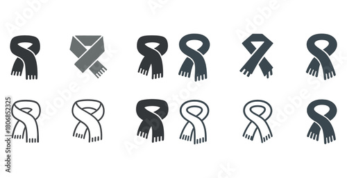 Icon set of various scarf styles in monochrome design