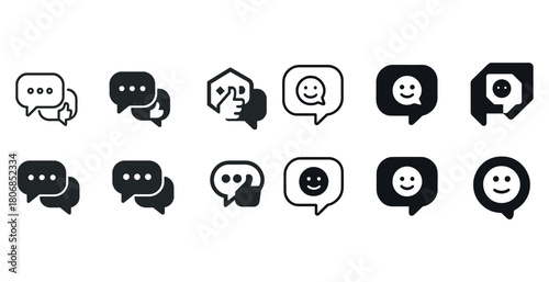 Set of icons depicting chat bubbles with thumbs up and smiley fa
