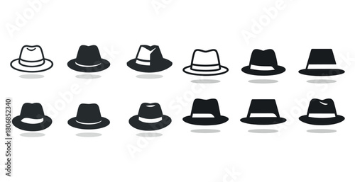 Variety of fedora hats silhouettes collection in different style