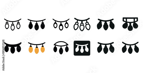 String light icons set: diverse illustrations of hanging bulb de