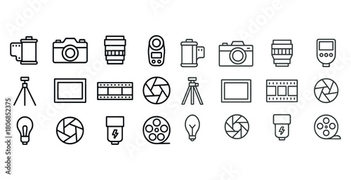 Icons of camera equipment and photography essentials