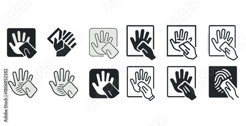 Fingerprint scanning icons set: various hand and fingerprint des