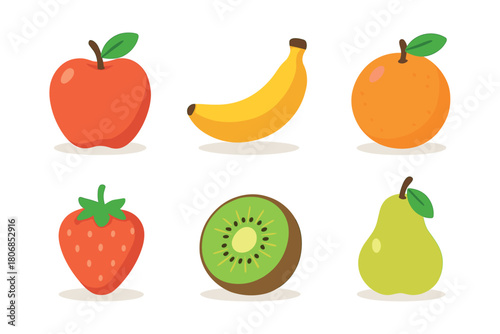 Colorful fruit selection for healthy eating and nutrition. Set of 6 vector illustration