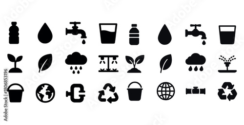 Water conservation icons: environment, recycling, sustainability