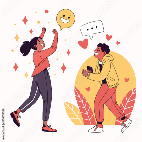 Happy people. Vector Illustrations of people showing feelings of happiness, joy, love, gratitude, and celebrating milestones, success, laughing and looking fun, for social media, business, marketing.