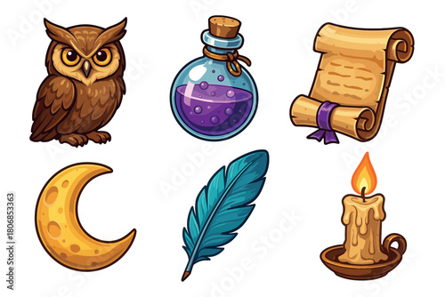 Magical symbols of wisdom and mystery for enchanting designs. Set of 6 vector illustration