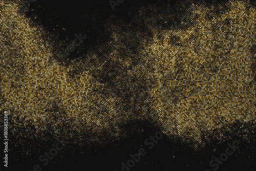 Gold Glitter Halftone Dotted Backdrop. Abstract Circular Retro Pattern. Pop Art Style Background. Golden Explosion Of Confetti. Digitally Generated Image. Vector Illustration, Eps 10.  