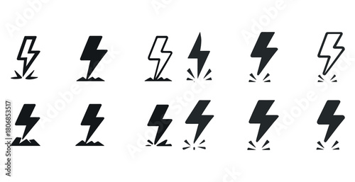Collection of 12 lightning bolt icons in various designs and sty