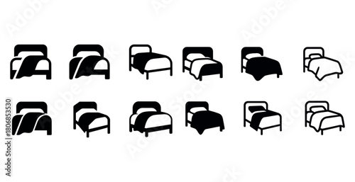 Various bed icon set displaying different cover styles