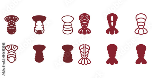 Variety of lobster tail silhouettes on white background